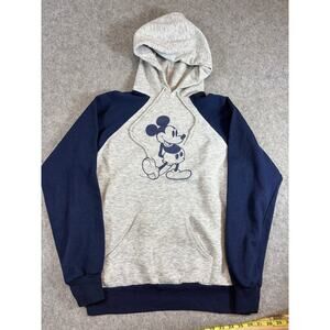Vintage 80s Disney Mickey Mouse Hoodie Mens Large Gray Navy Pullover Sweatshirt